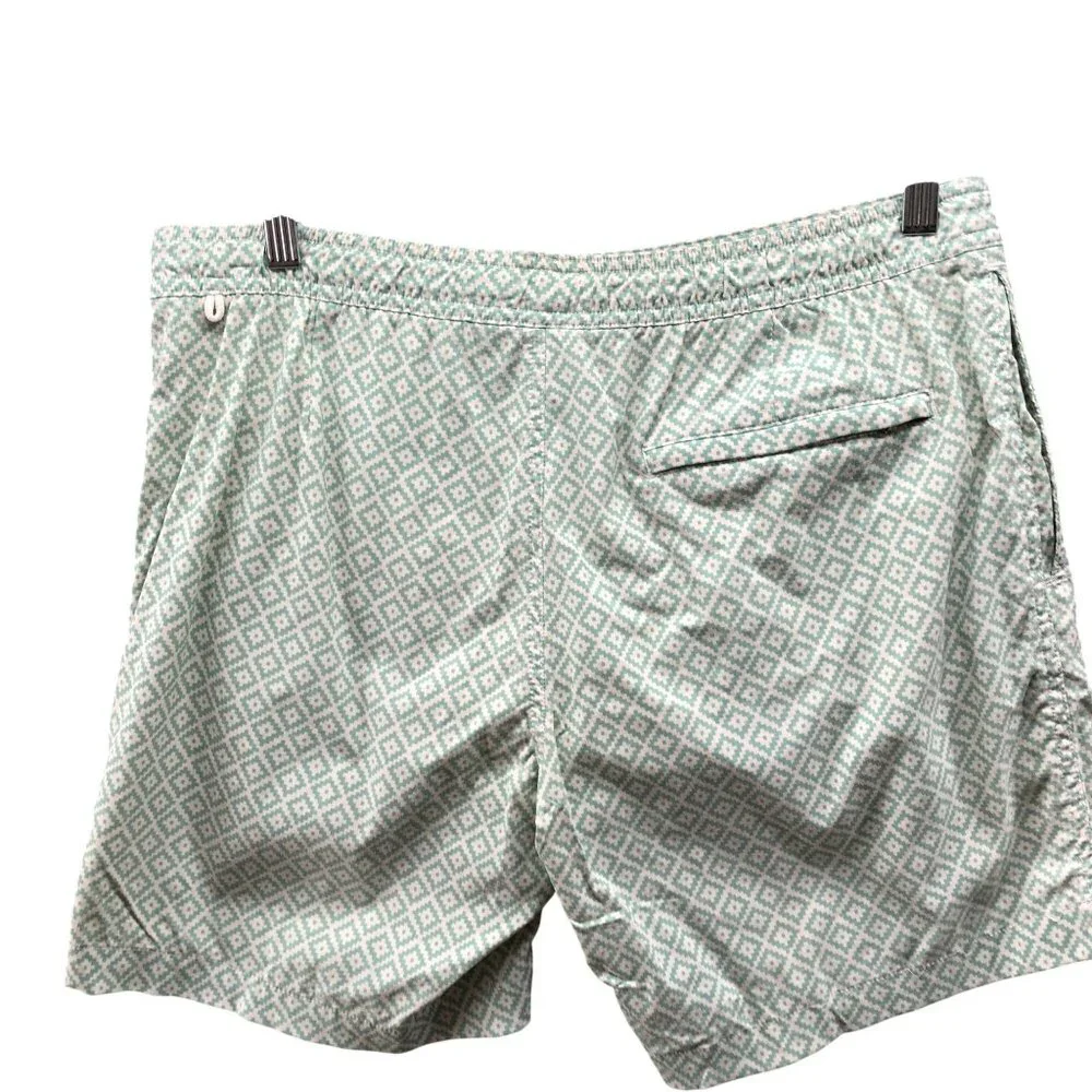 J. Crew Swim Trunks‎ Shorts Mens 32 Sage Green Printed Mesh Lined 7'' Zip Pocket